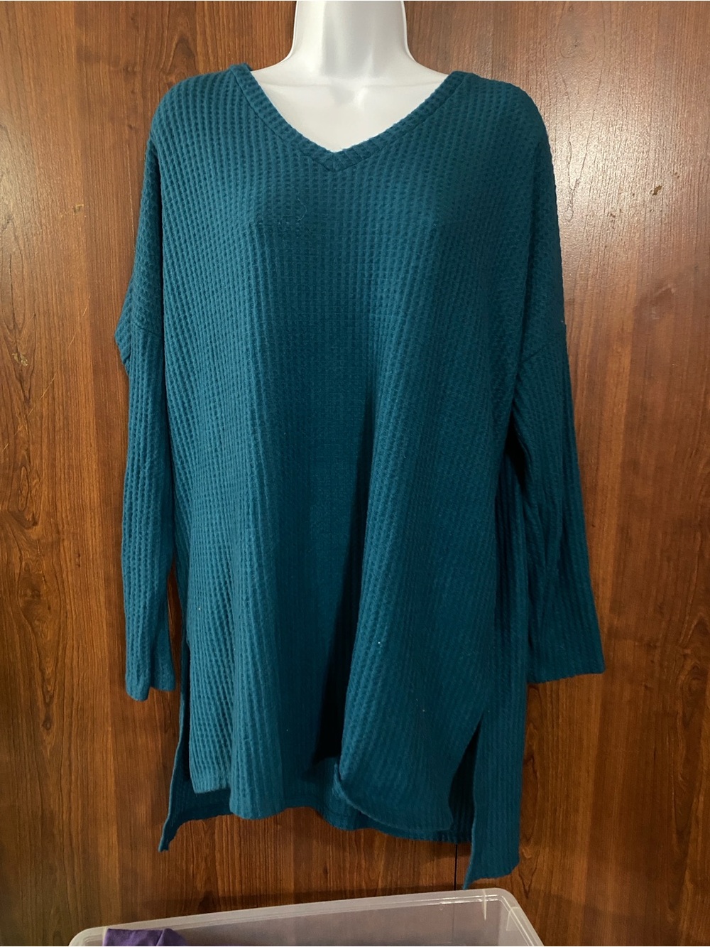 Zenana Outfitters Teal V-Neck Waffle Knit Sweater